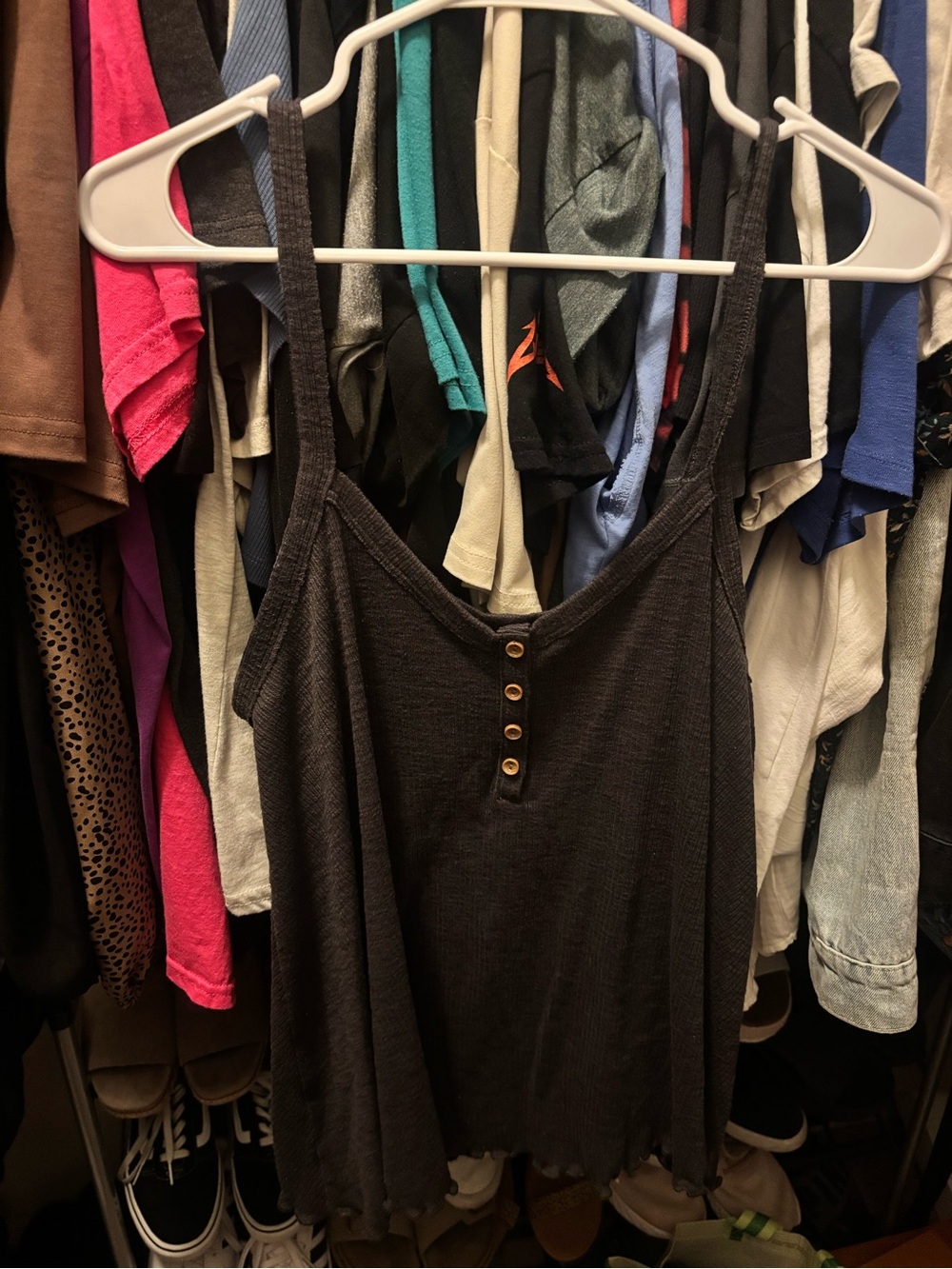 American Eagle Outfitters Black Ribbed Button-Front Camisole